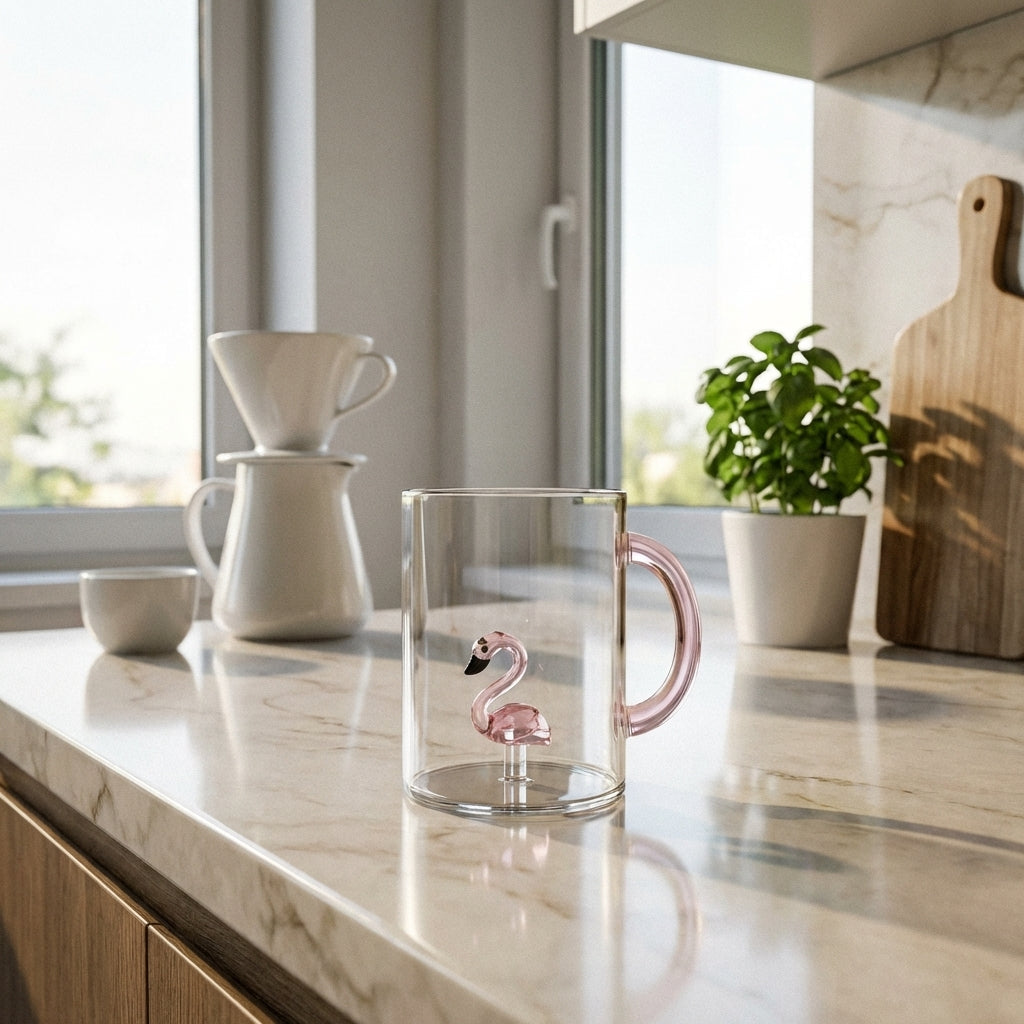 Monterey - Lot De 2 Mugs Flamant Roses - Verre Borosilicate - 420ml