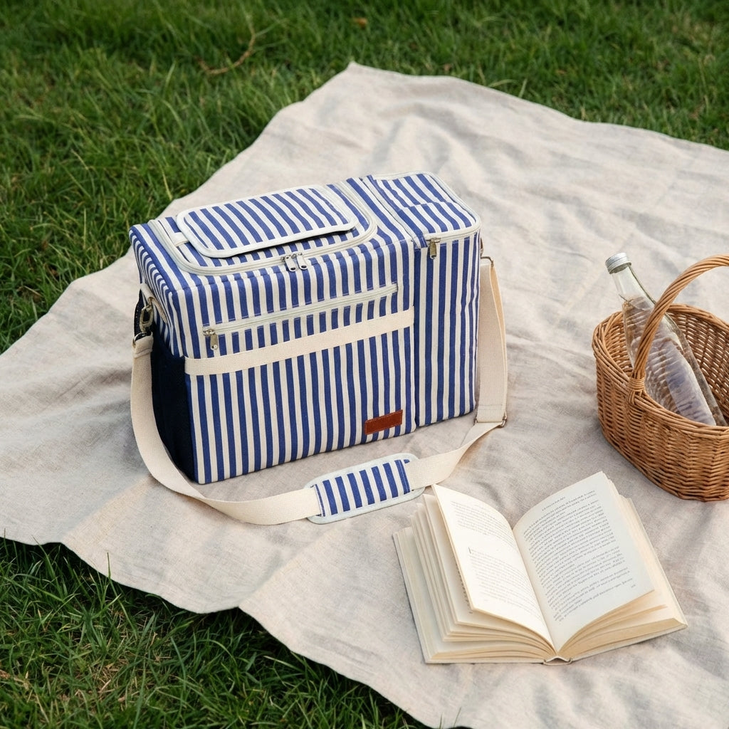 Austin - Sac Isotherme Rayé Avec Poche Pour Bouteille - Bleue - Textile