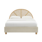 Lit Coffre Tsuki - Tissu Beige Lin Cannage - Sommier Inclus