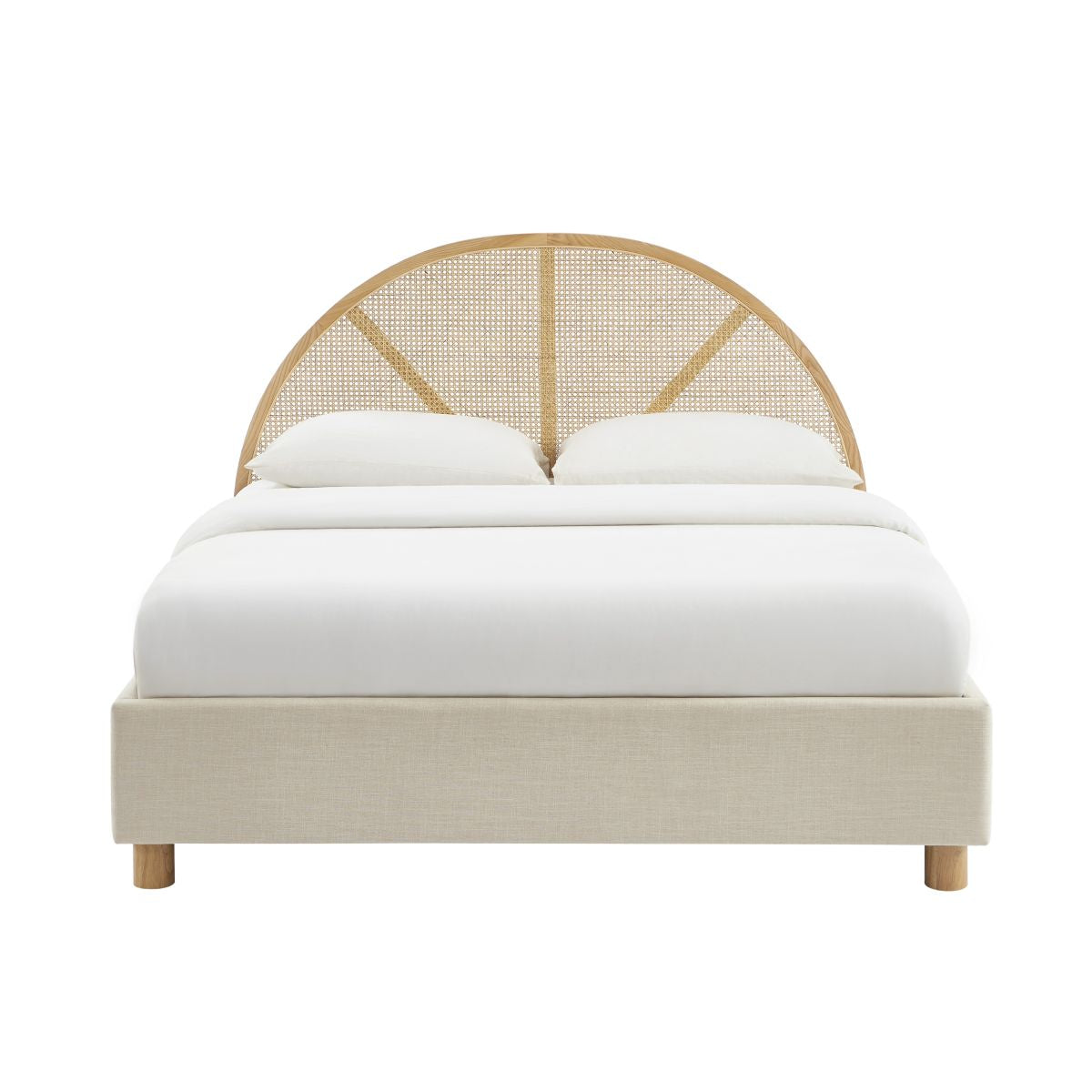 Lit Coffre Tsuki - Tissu Beige Lin Cannage - Sommier Inclus