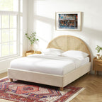 Lit Coffre Tsuki - Tissu Beige Lin Cannage - Sommier Inclus