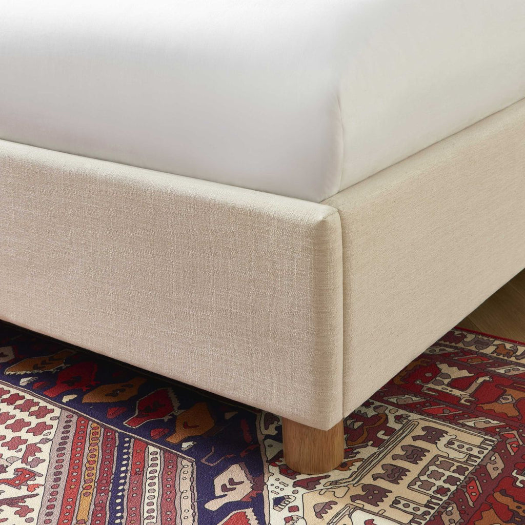 Lit Coffre Tsuki - Tissu Beige Lin Cannage - Sommier Inclus