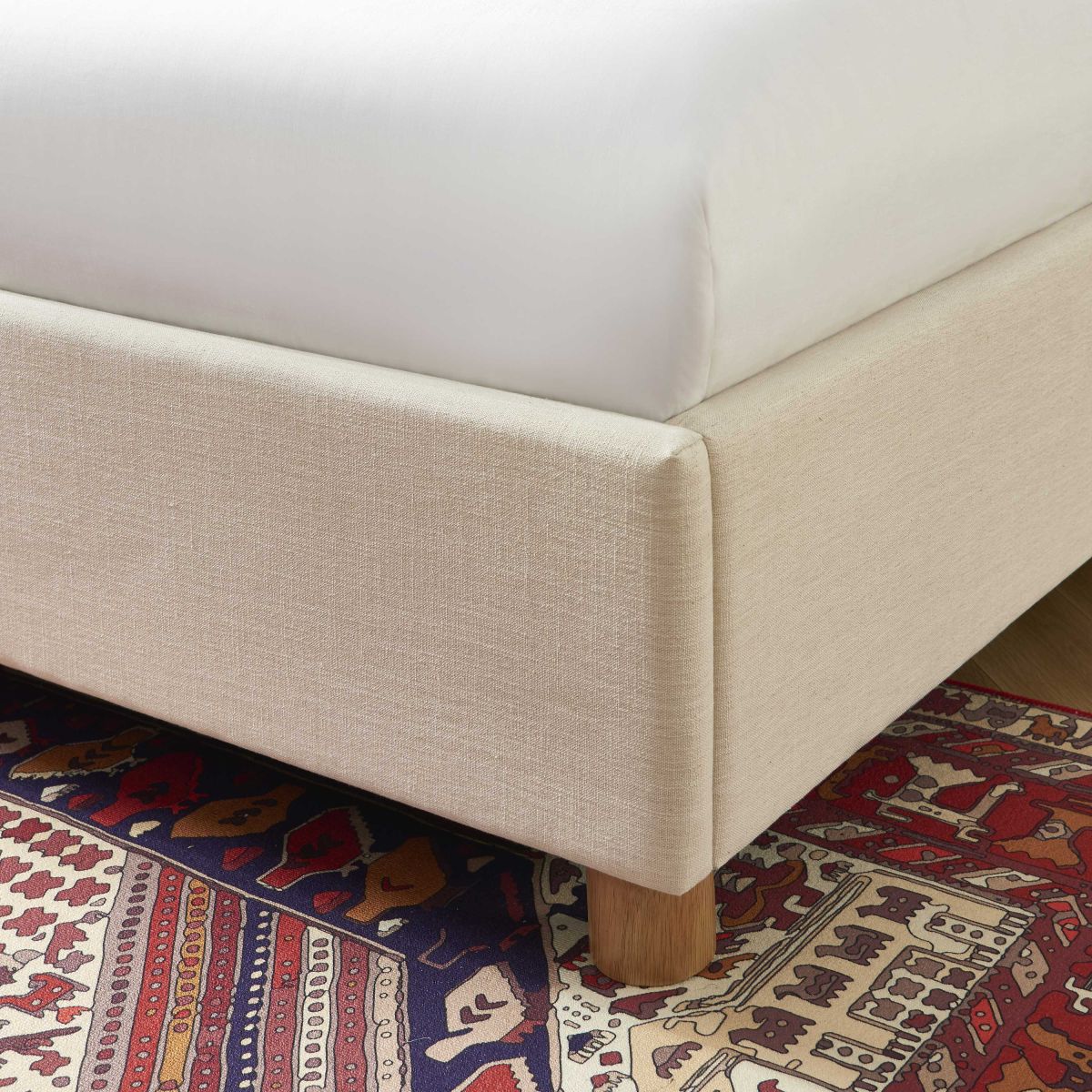Lit Coffre Tsuki - Tissu Beige Lin Cannage - Sommier Inclus