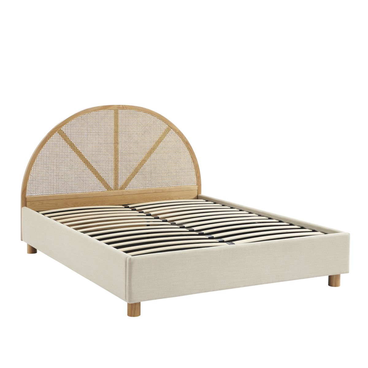 Lit Coffre Tsuki - Tissu Beige Lin Cannage - Sommier Inclus