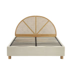 Lit Coffre Tsuki - Tissu Beige Lin Cannage - Sommier Inclus