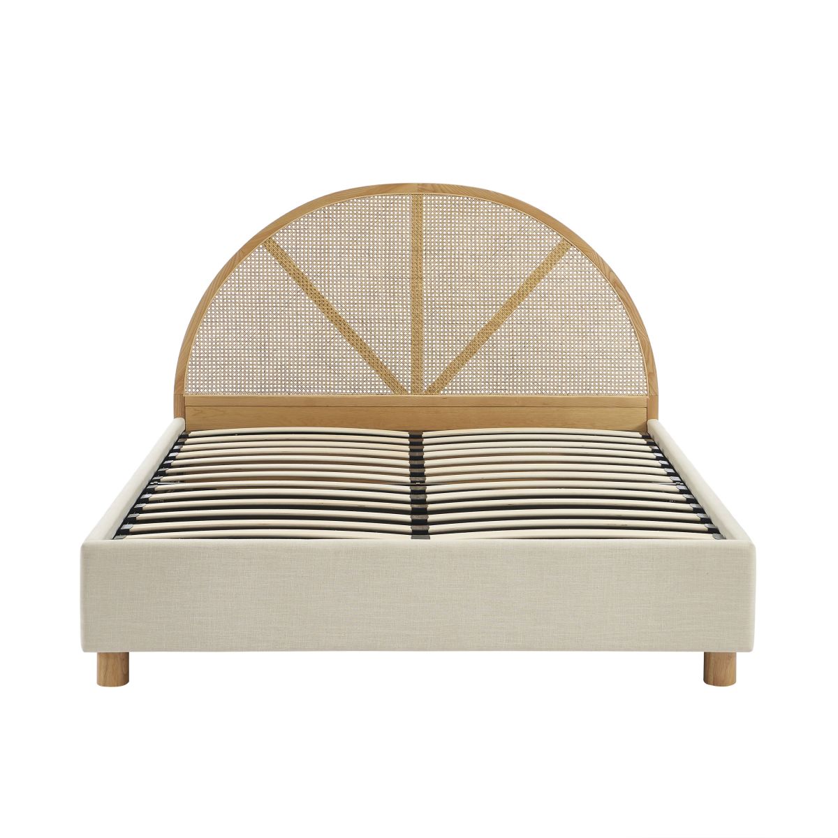 Lit Coffre Tsuki - Tissu Beige Lin Cannage - Sommier Inclus