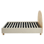 Lit Coffre Tsuki - Tissu Beige Lin Cannage - Sommier Inclus