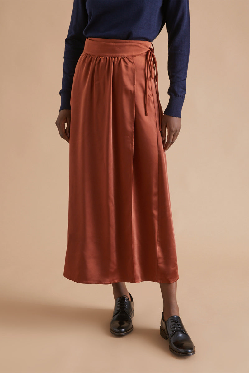 Jupe portefeuille Rouge brique - Femme