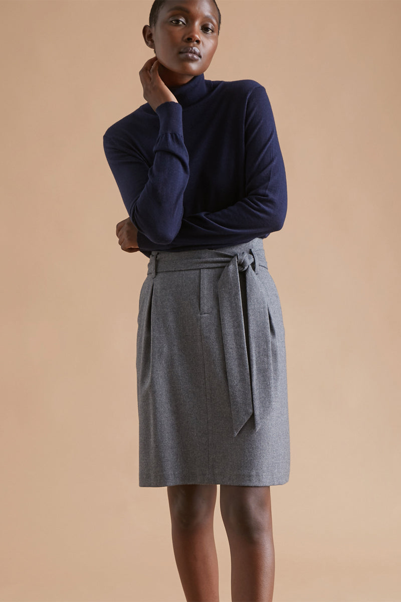 Jupe droite taille haute en laine Gris foncé chiné - Femme