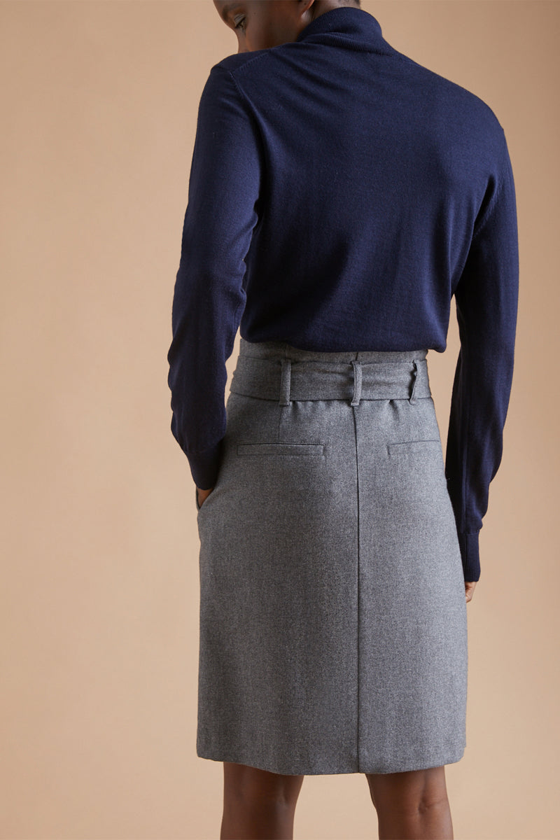 Jupe droite taille haute en laine Gris foncé chiné - Femme