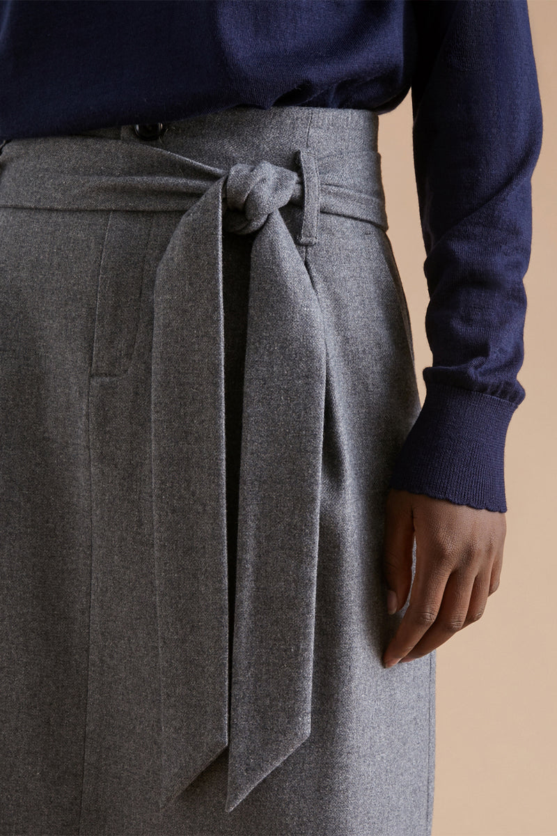 Jupe droite taille haute en laine Gris foncé chiné - Femme