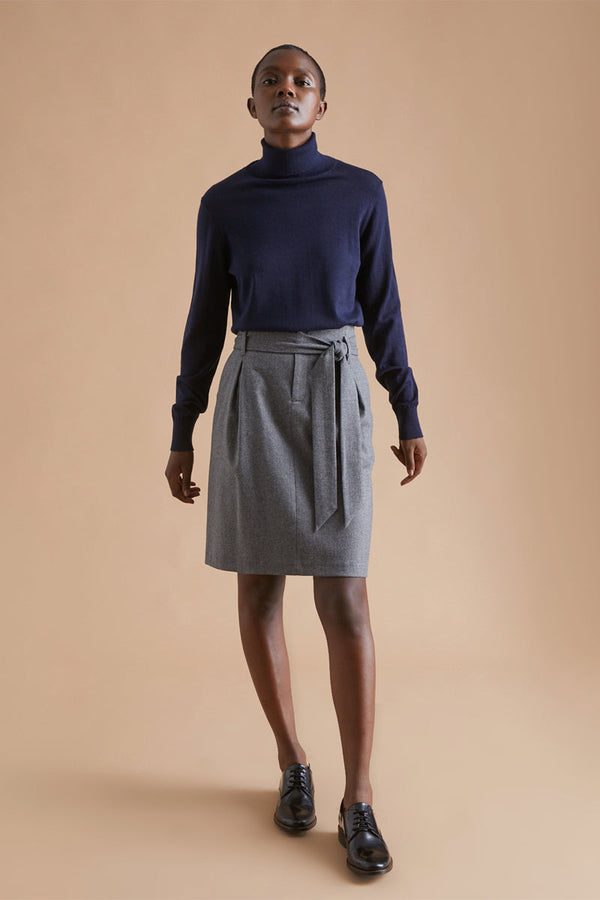 Jupe droite taille haute en laine Gris foncé chiné - Femme