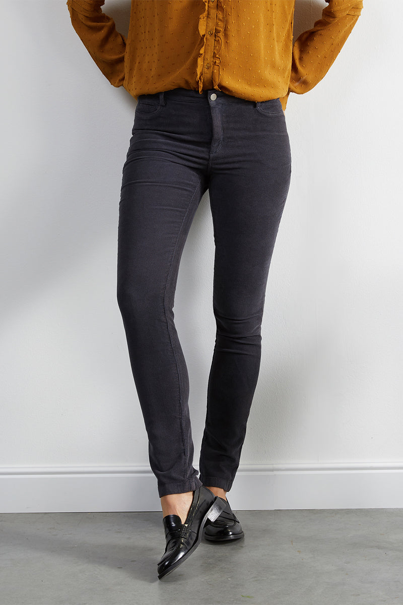 Slim En Velours Milleraies - Gris Fumé - Femme