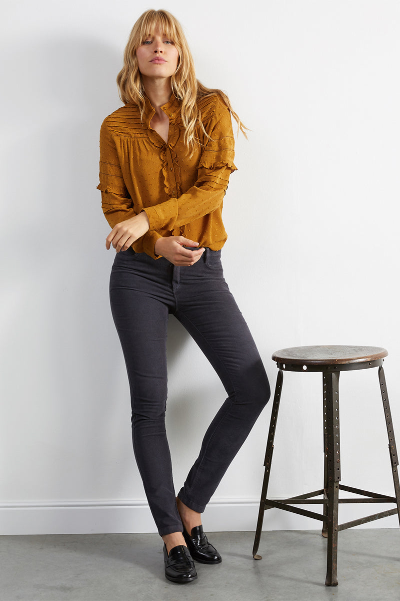 Slim En Velours Milleraies - Gris Fumé - Femme