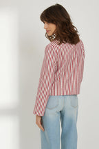Veste Courte Rayée - Ecru Rayé Rouge - Femme