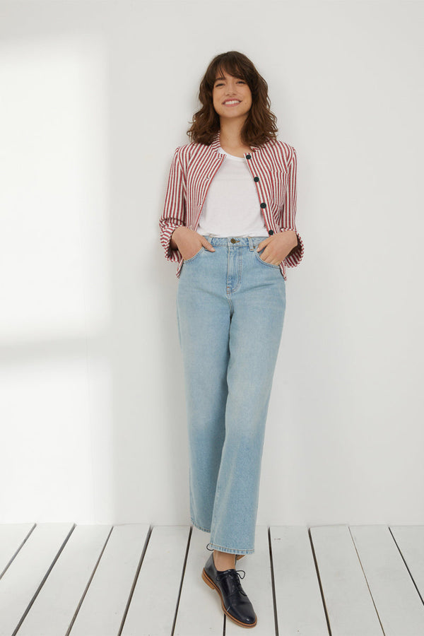 Veste Courte Rayée - Ecru Rayé Rouge - Femme