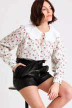 Blouse Écru Et Violet
