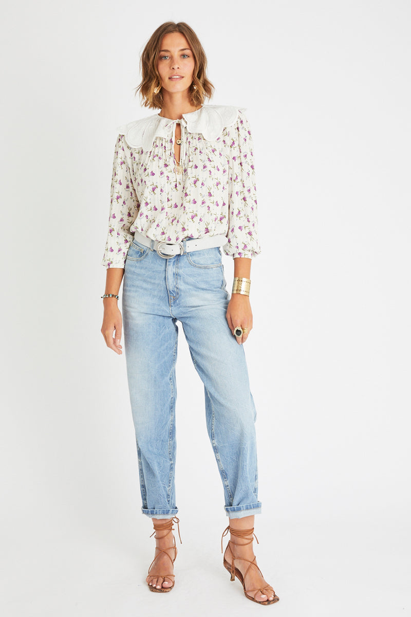 Blouse Écru Et Violet