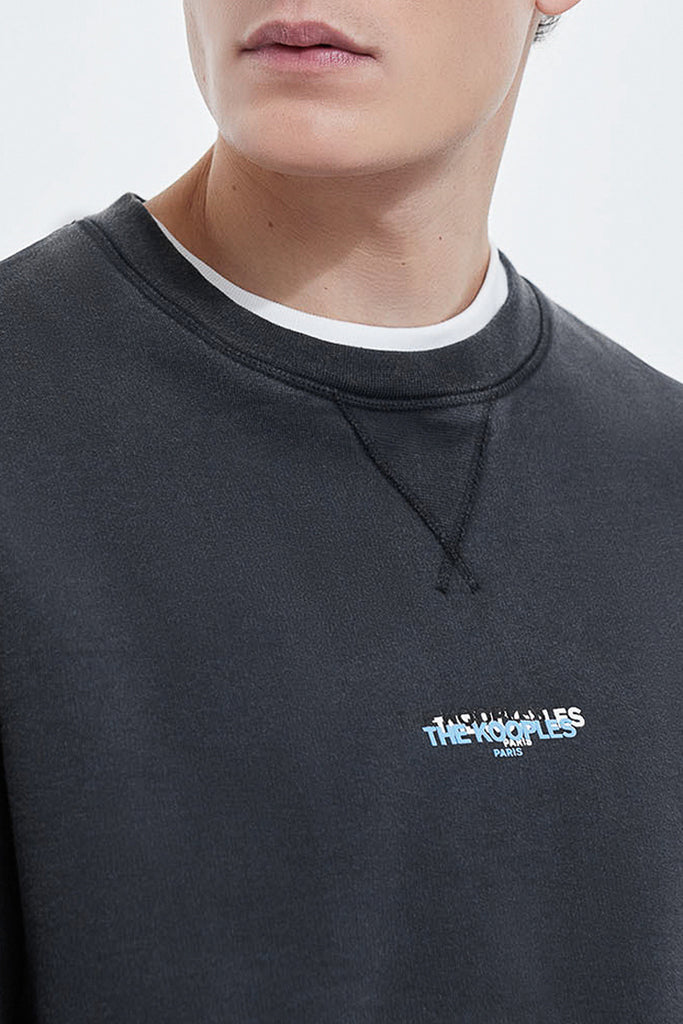 The Kooples - Sweat Coton Noir Triple Logo Imprimé - Homme