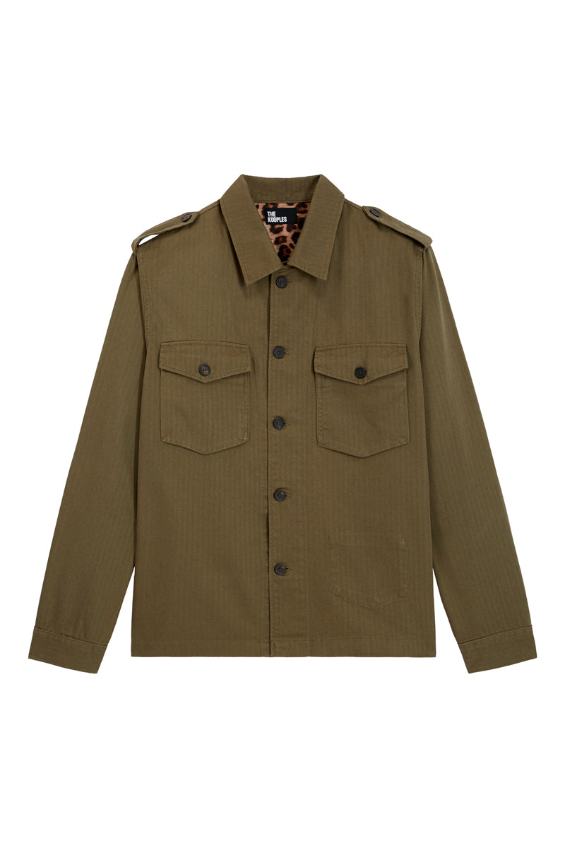 The Kooples - Blouson Tissu Chevron Avec Doublure Leopard - Homme