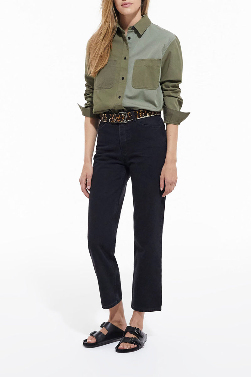 The Kooples - Chemise En Jeans Patchwork Kaki - Femme