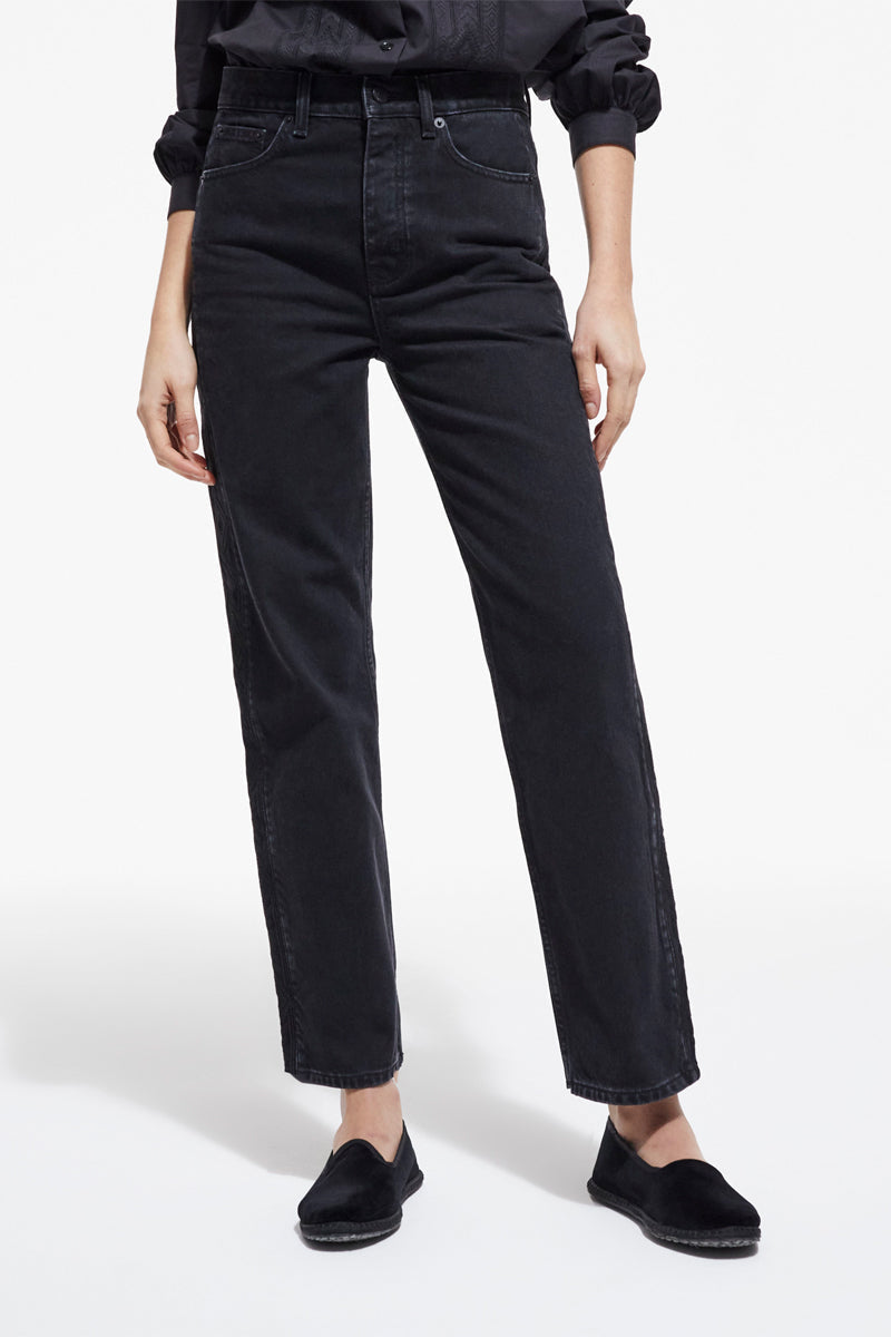 The Kooples - Jeans Droit À Broderie Noir - Femme