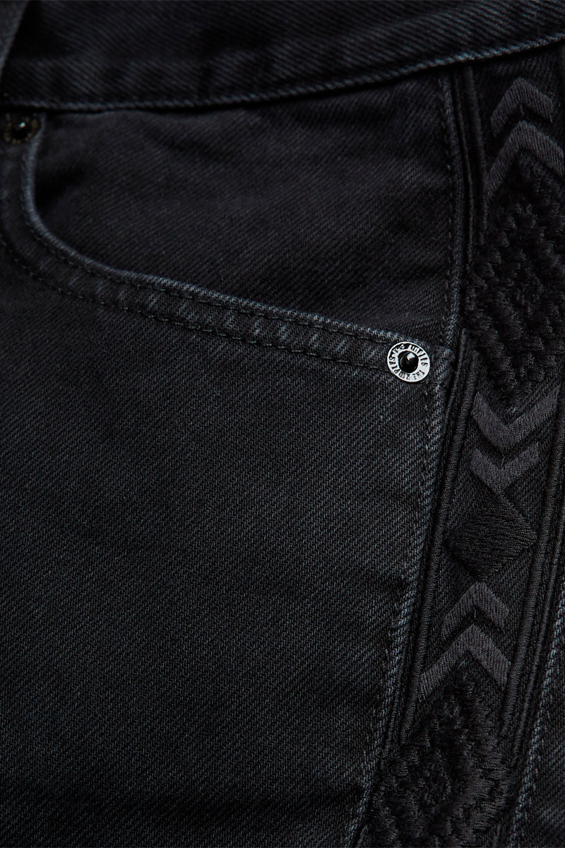 The Kooples - Jeans Droit À Broderie Noir - Femme