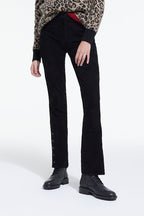 The Kooples - Pantalon Droit En Cuir Suédé Noir - Femme
