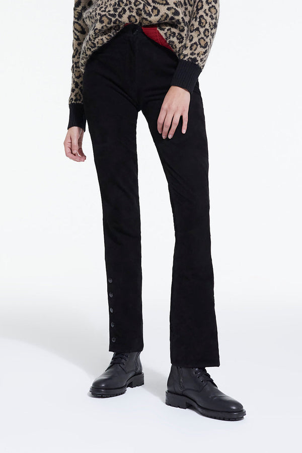 The Kooples - Pantalon Droit En Cuir Suédé Noir - Femme