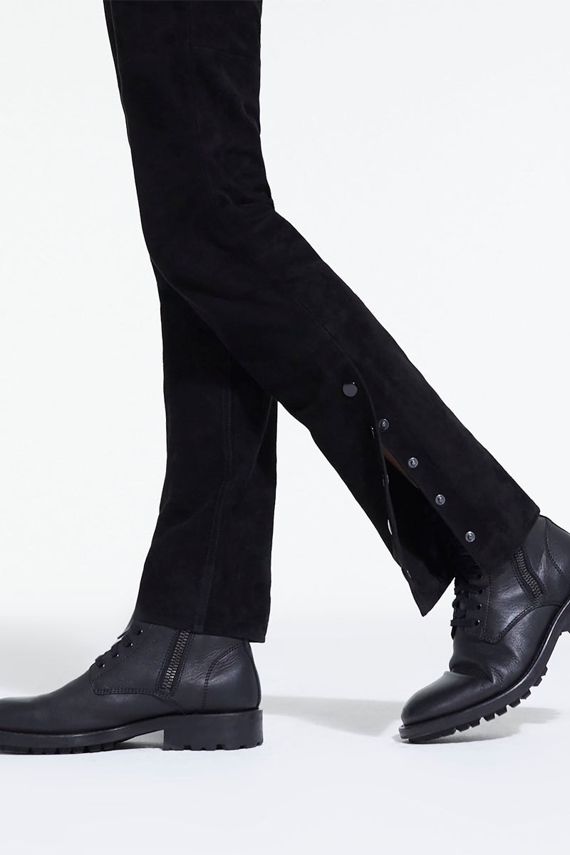 The Kooples - Pantalon Droit En Cuir Suédé Noir - Femme