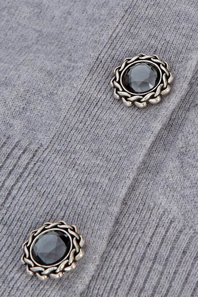 The Kooples - Cardigan Laine Gris Boutons Bijoux Col V - Femme