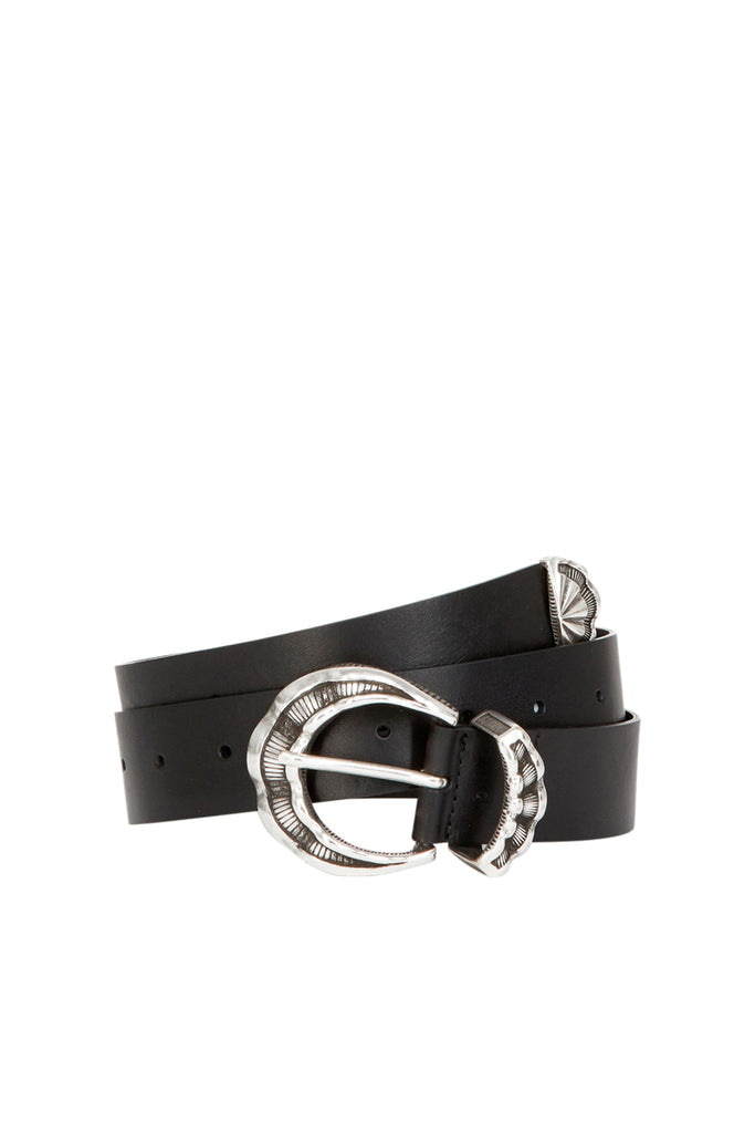 The Kooples - Ceinture Cuir Fine Noire Détail Argenté - Femme