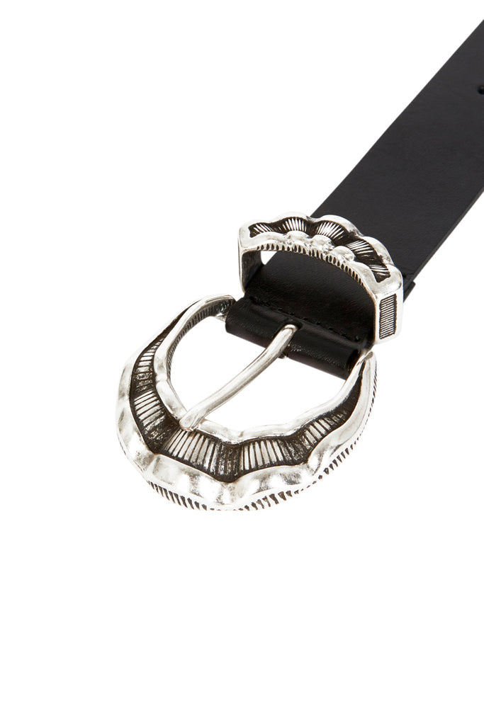 The Kooples - Ceinture Cuir Fine Noire Détail Argenté - Femme