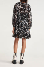The Kooples - Robe Courte Noire Motif Fleuri À Fronces - Femme