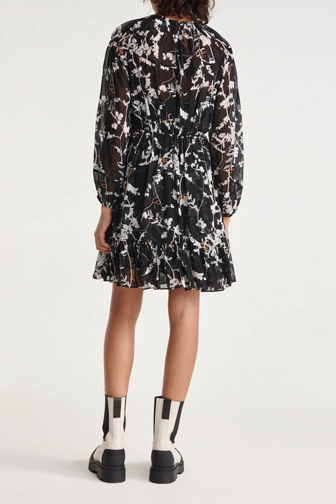 The Kooples - Robe Courte Noire Motif Fleuri À Fronces - Femme