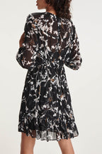 The Kooples - Robe Courte Noire Motif Fleuri À Fronces - Femme