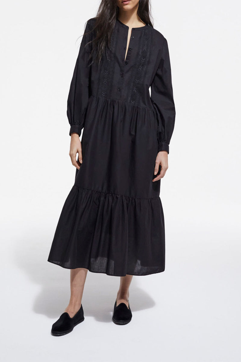 The Kooples - Robe Longue Brodée Noire - Femme
