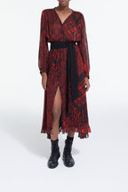 The Kooples - Robe Longue Imprimée Rouge - Femme