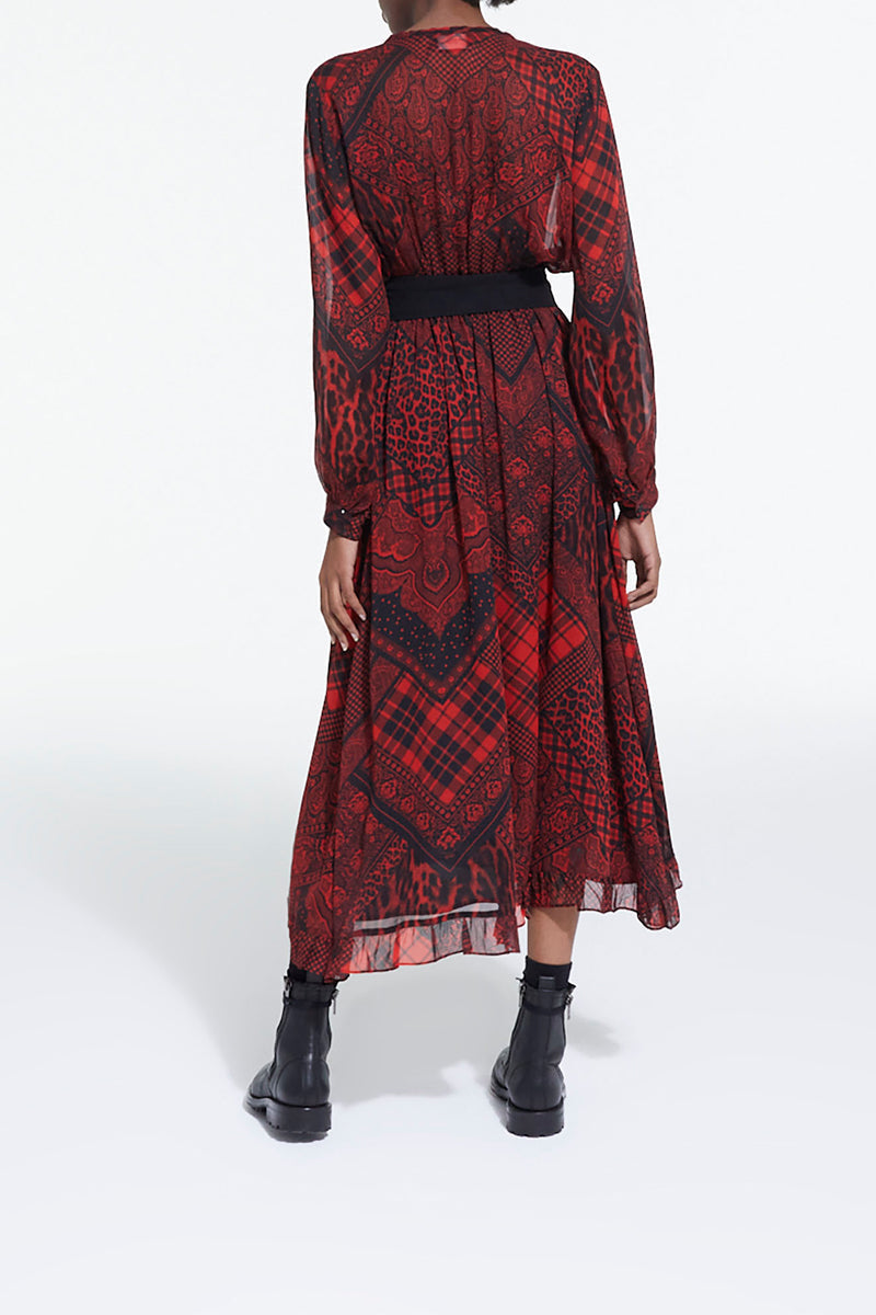 The Kooples - Robe Longue Imprimée Rouge - Femme