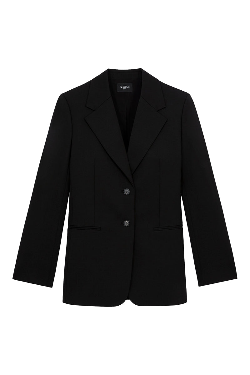 The Kooples - Veste Laine Noire À Épaulettes Boutonnée - Femme