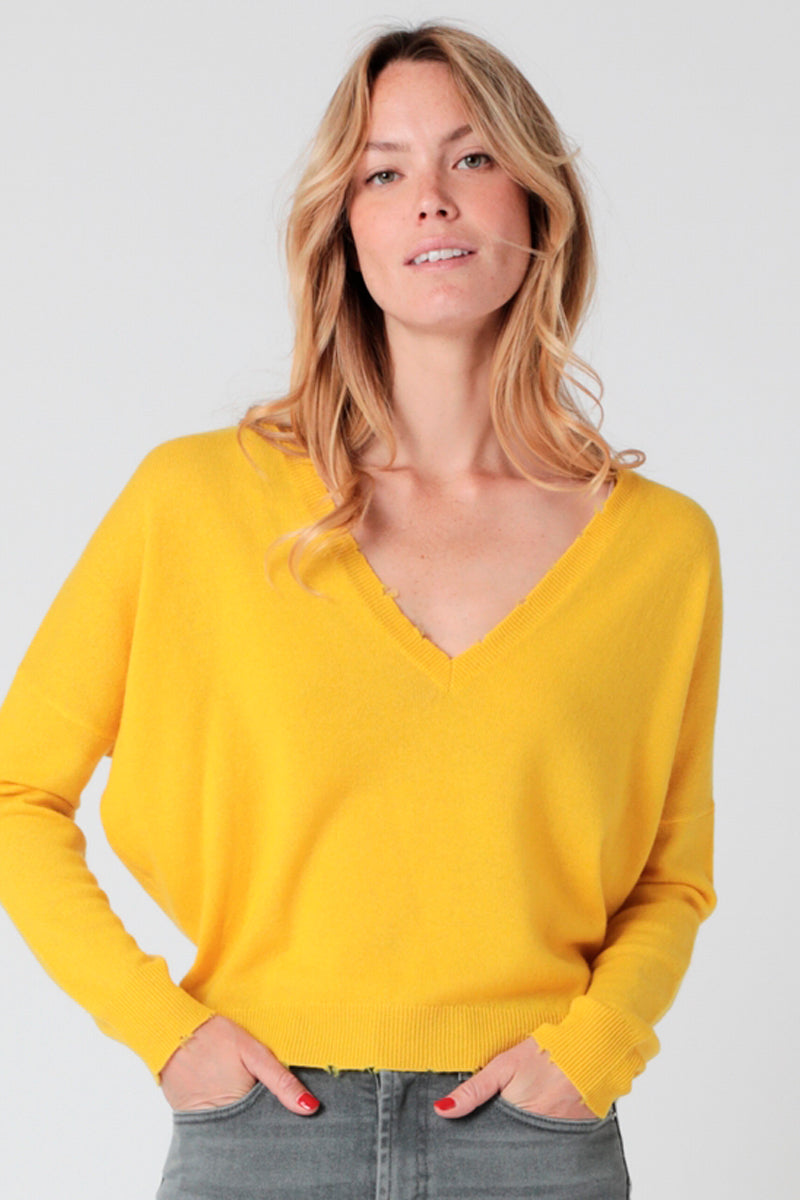 Pull En Laine Et Cachemire Jaune