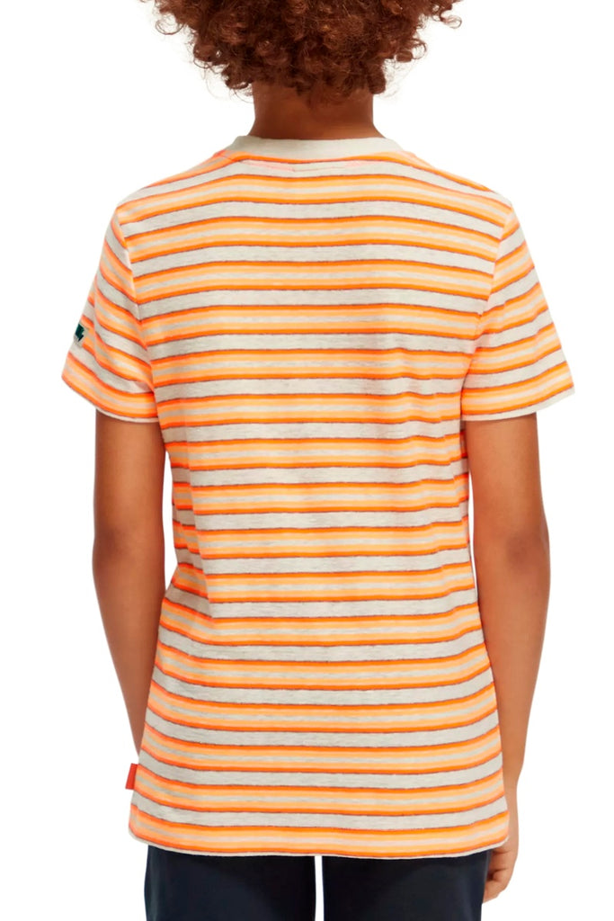 Scotch & Soda - T-Shirt Rayé Ecru Et Orange - Enfant