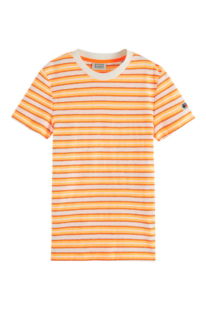 Scotch & Soda - T-Shirt Rayé Ecru Et Orange - Enfant