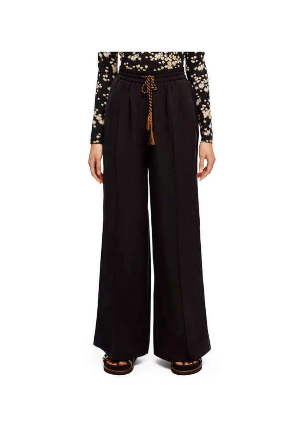 Scotch & Soda - Pantalon Wide Legs En Lin Noir - Femme