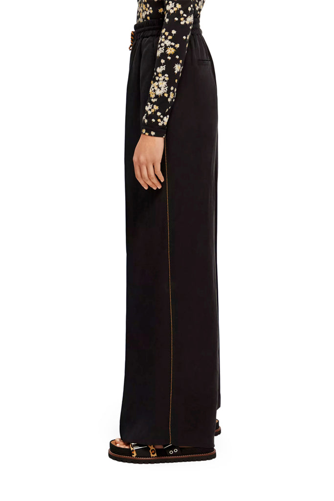 Scotch & Soda - Pantalon Wide Legs En Lin Noir - Femme