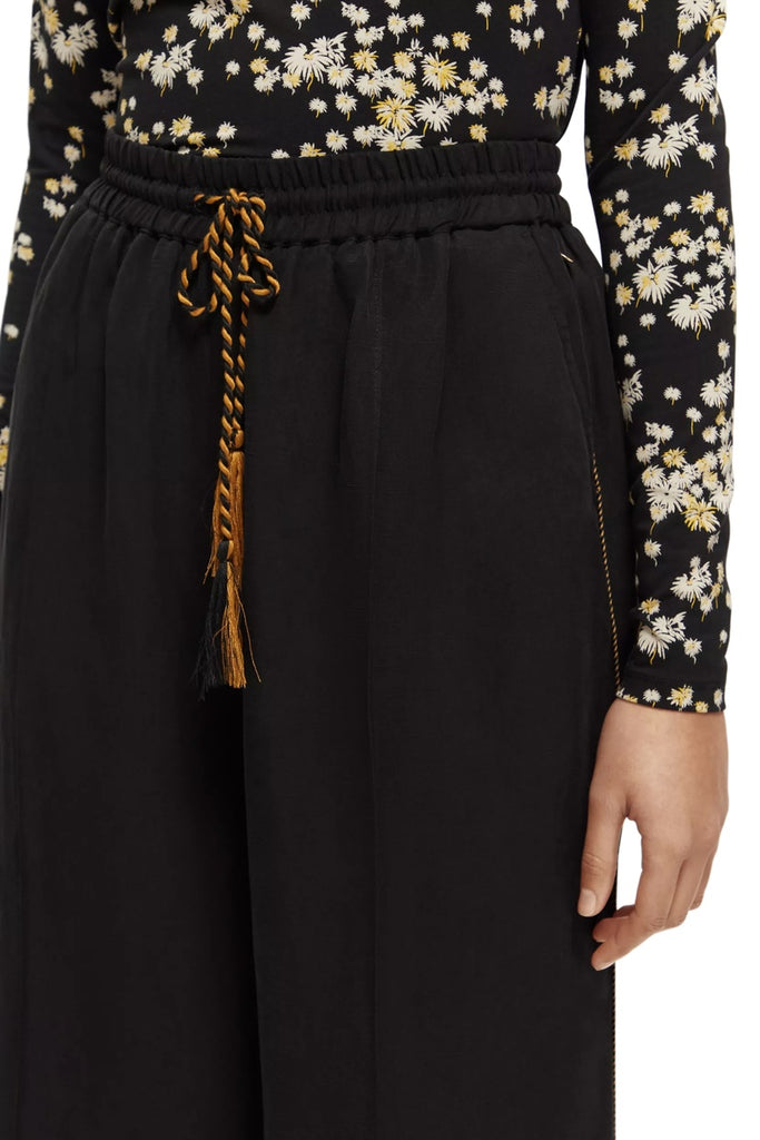 Scotch & Soda - Pantalon Wide Legs En Lin Noir - Femme