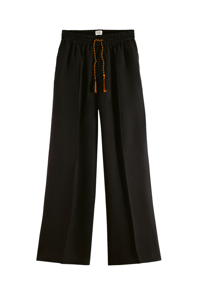 Scotch & Soda - Pantalon Wide Legs En Lin Noir - Femme