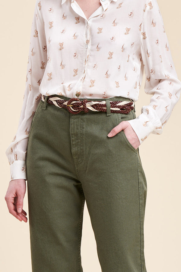 Ceinture En Cuir Princinda Ecru Et Marron