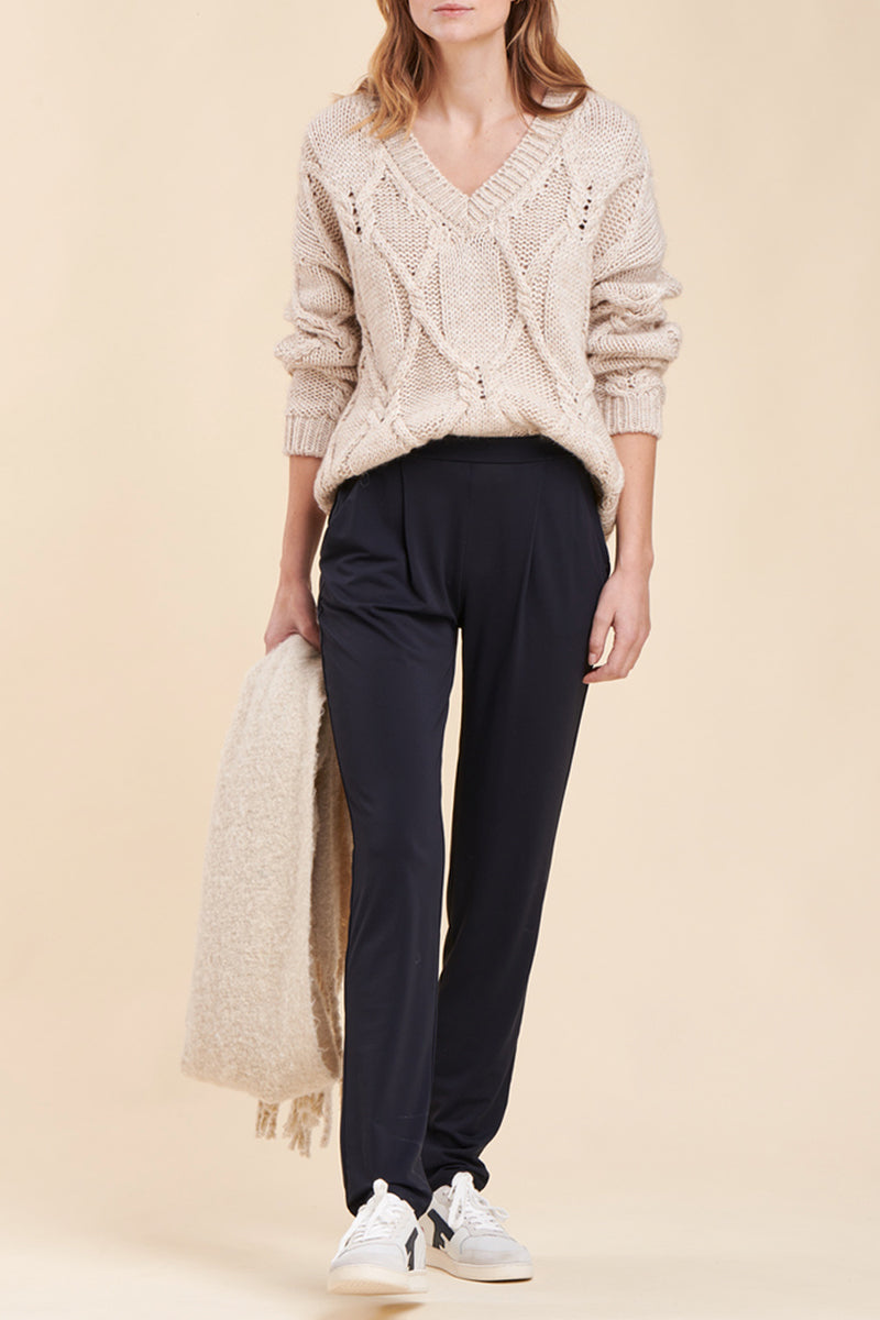 Pantalon Cigarette Taille Haute Mirina - Bleu Marine