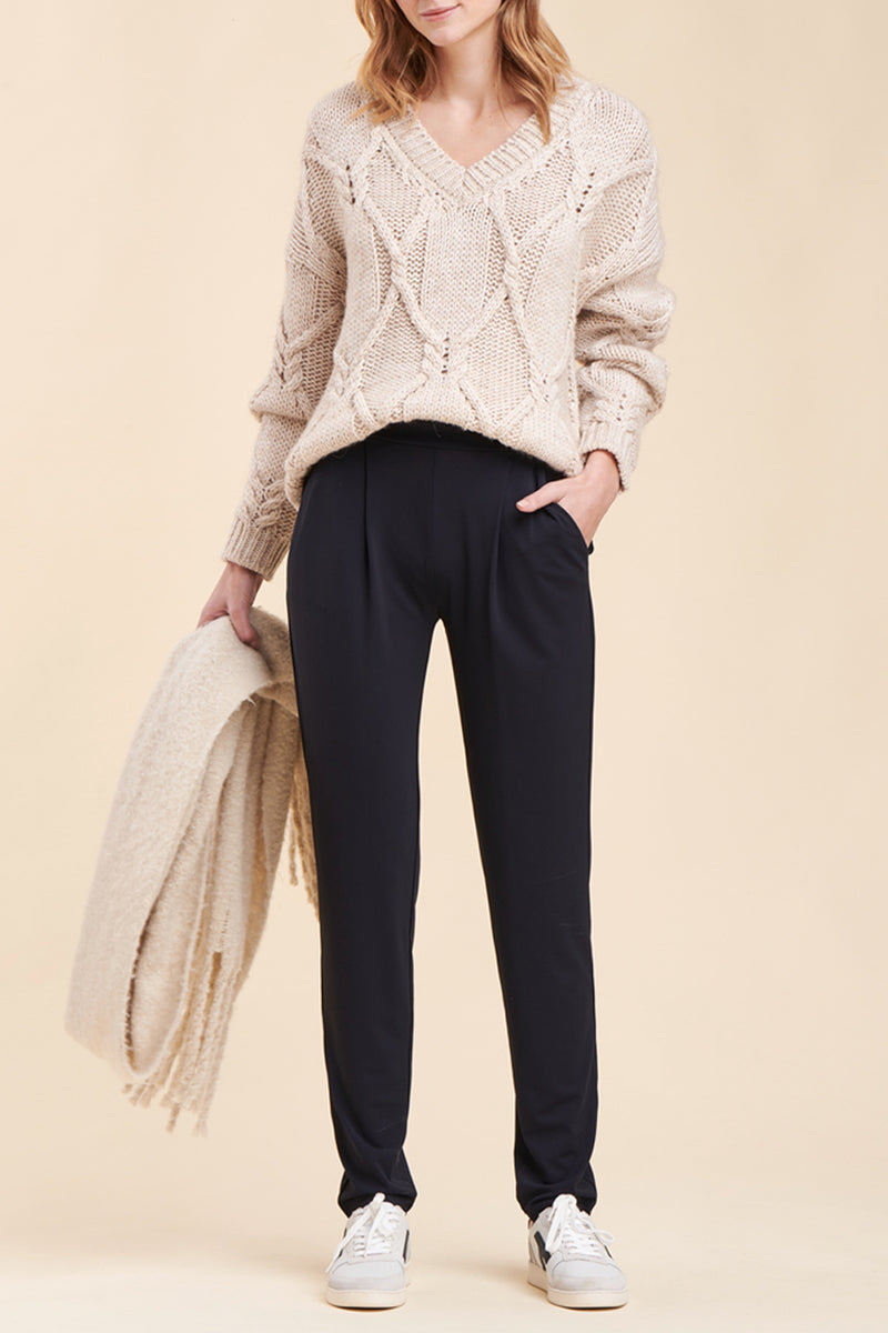 Pantalon Cigarette Taille Haute Mirina - Bleu Marine